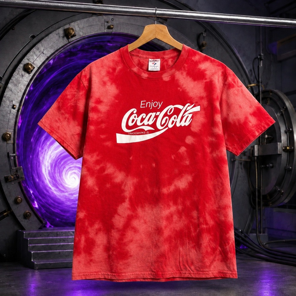 Vintage Jerzees Coca-Cola‎ Tie Dye T Shirt Red White Large Mens Graphic Tee